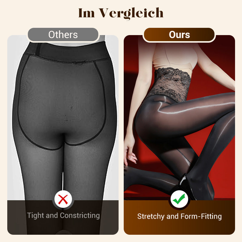 💎  Rabatt! 8D Oil-Sheen Strümpfe mit Rosen-Spitze – Hoher Bund & samter Glanz!