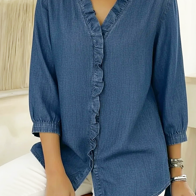 👚 60% RABATT! 💃 Damen-Freizeithemd mit Rüschen und V-Ausschnitt – Weiches Material, Lockerer Schnitt & Perfekt für Sommer und Urlaub ✨