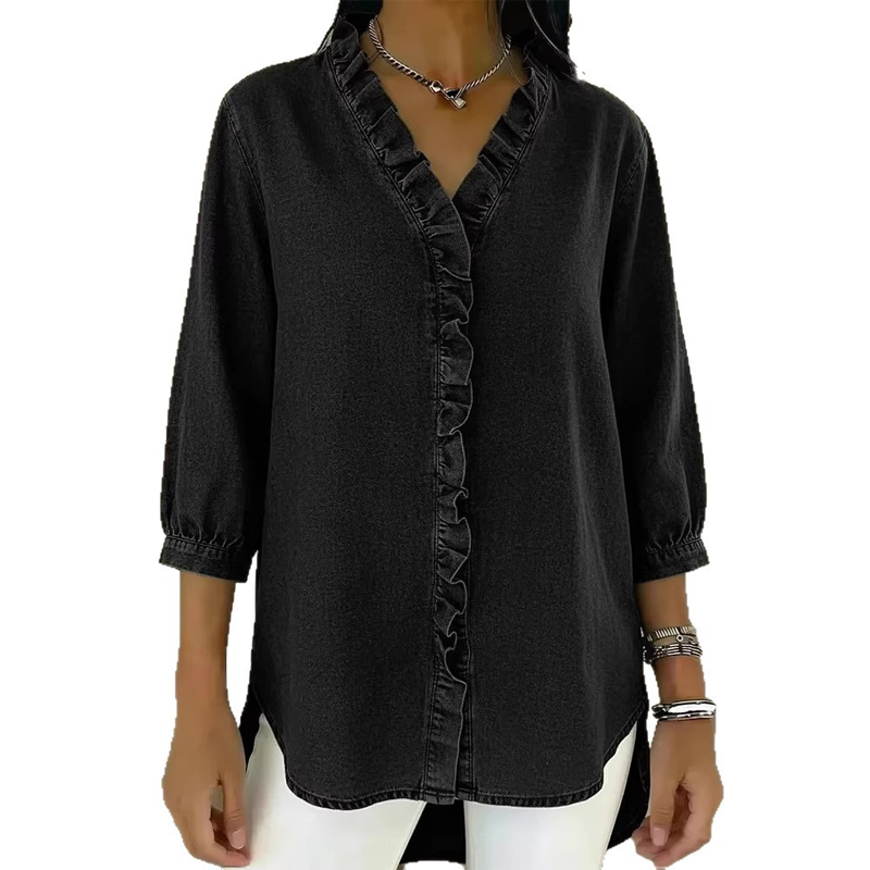 👚 60% RABATT! 💃 Damen-Freizeithemd mit Rüschen und V-Ausschnitt – Weiches Material, Lockerer Schnitt & Perfekt für Sommer und Urlaub ✨