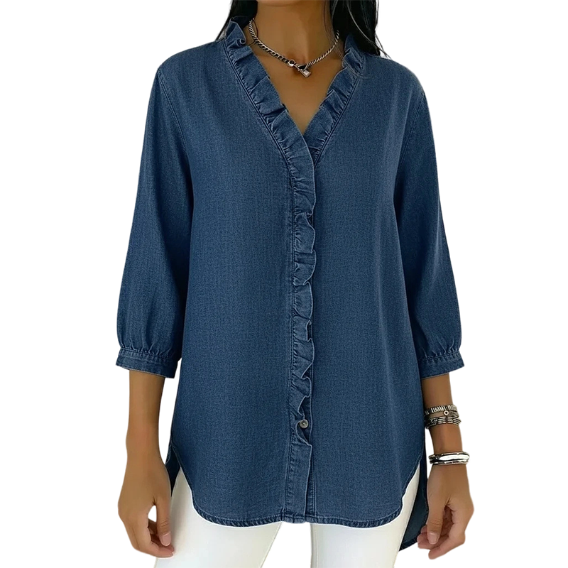 👚 60% RABATT! 💃 Damen-Freizeithemd mit Rüschen und V-Ausschnitt – Weiches Material, Lockerer Schnitt & Perfekt für Sommer und Urlaub ✨