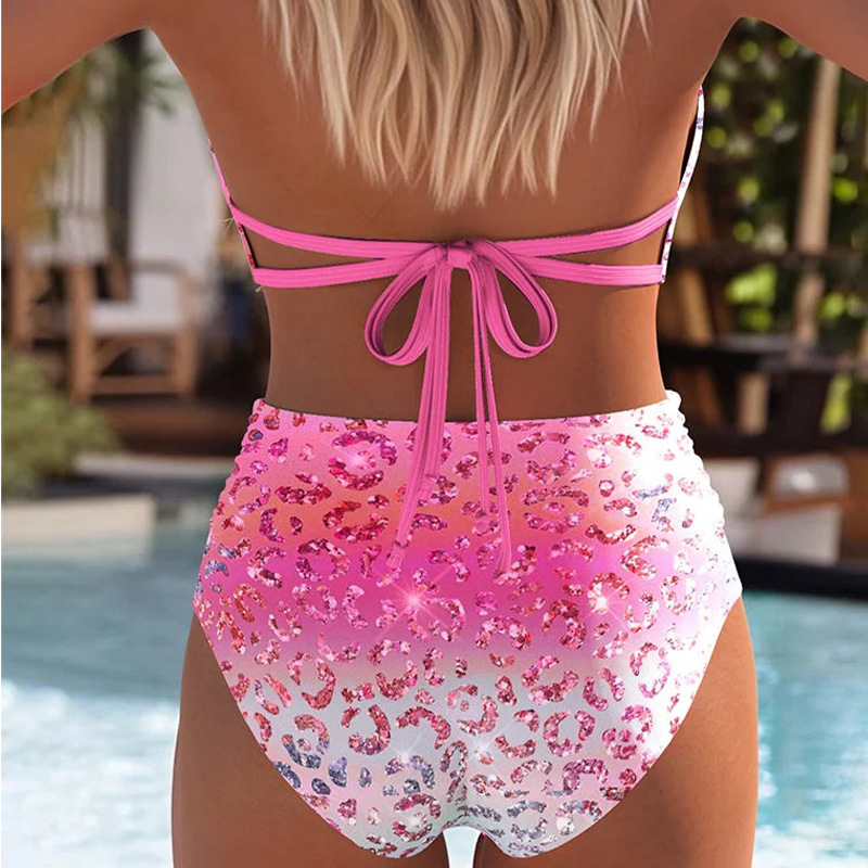 👙 Leoparden Bikini-Set mit hohem Bund & Farbverlauf – Sexy Neckholder Design mit Muscheldetail für Strand & Pool 🌊