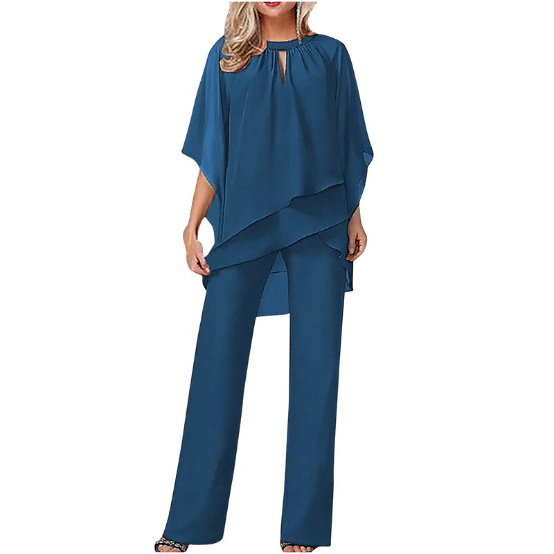 🔥Solange der Vorrat reicht 50 % Rabatt!🎉Eleganter Zweiteiler: Bluse mit asymmetrischem Saum & weite Hose