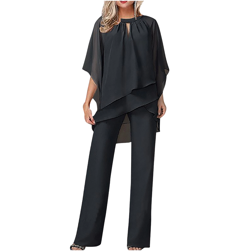 🌞Frühlingserwachen: 50% Rabatt!✨Festliches Chiffon-Set: Figurschmeichelnder Zweiteiler im Lagen-Look mit weiter Hose