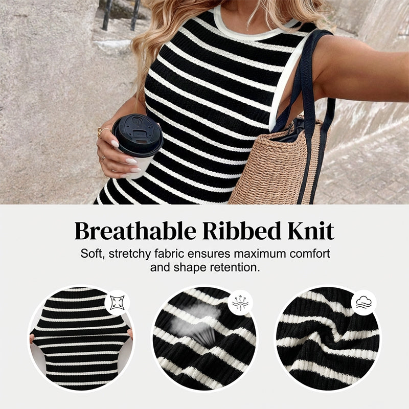 👗 60% RABATT! 🔥 Ärmelloses, Gestreiftes Rippstrickkleid – Figurbetont, Bequem & Perfekt für Sommer & Freizeit 🌸