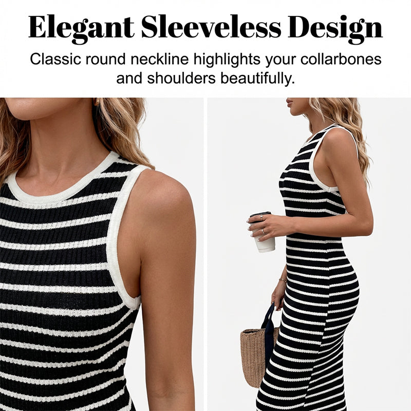 👗 60% RABATT! 🔥 Ärmelloses, Gestreiftes Rippstrickkleid – Figurbetont, Bequem & Perfekt für Sommer & Freizeit 🌸