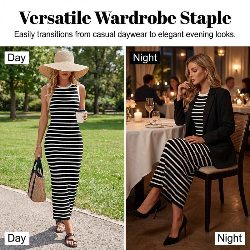 👗 60% RABATT! 🔥 Ärmelloses, Gestreiftes Rippstrickkleid – Figurbetont, Bequem & Perfekt für Sommer & Freizeit 🌸