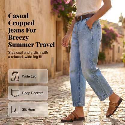 👖 Damen High-Waist Jeans – Weites Bein, verkürzt & lässig, ideal für Sommer & Freizeit!