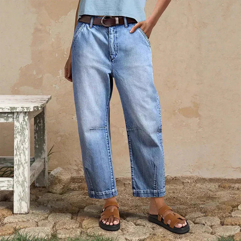 👖 Damen High-Waist Jeans – Weites Bein, verkürzt & lässig, ideal für Sommer & Freizeit!