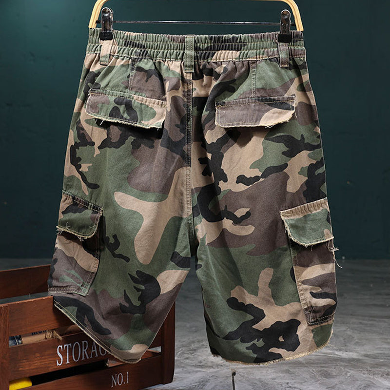 🎉 Vintage Camo Shorts mit Nieten – Elastischer Bund & praktische Taschen!