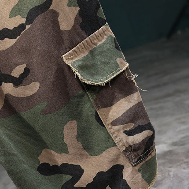 🎉 Vintage Camo Shorts mit Nieten – Elastischer Bund & praktische Taschen!