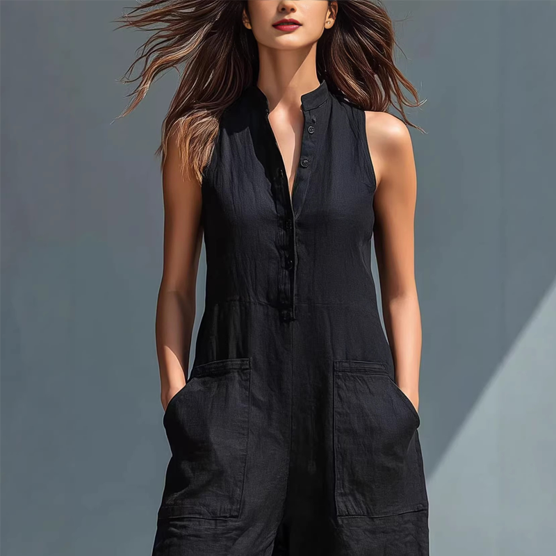 🧥 50 % RABATT AKTUELL GÜLTIG! ✨ Lockerer Damen Jumpsuit – Ärmellos mit Knopfleiste, figurfreundlich, vielseitig für Freizeit & Urlaub 🌿