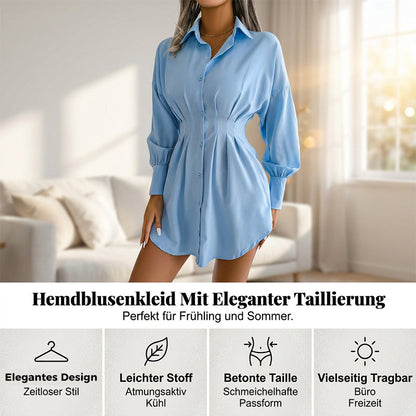 🔥Frühlingsausverkauf: 45 % Rabatt⏰Hemdblusenkleid mit Taillenraffung und langen Ärmeln