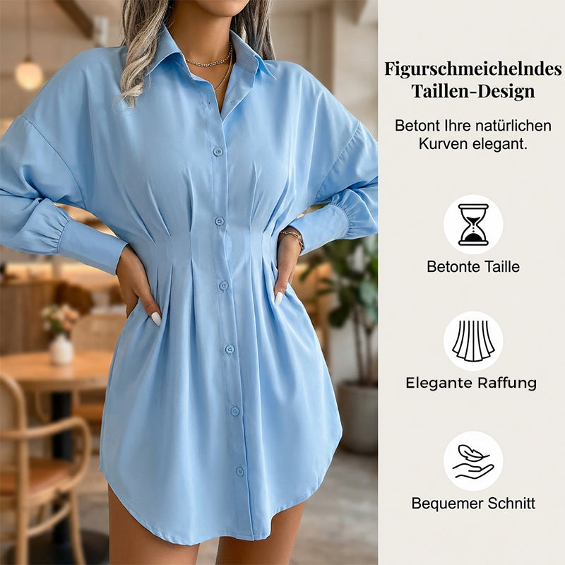 🔥Frühlingsausverkauf: 45 % Rabatt⏰Hemdblusenkleid mit Taillenraffung und langen Ärmeln