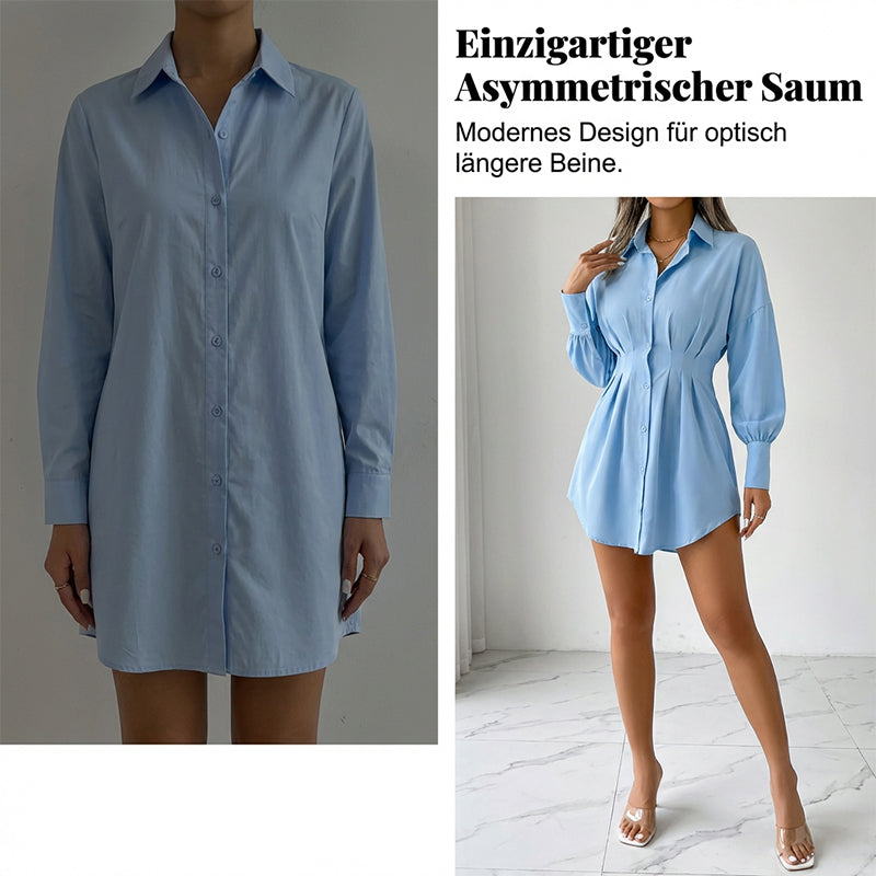 🔥Frühlingsausverkauf: 45 % Rabatt⏰Hemdblusenkleid mit Taillenraffung und langen Ärmeln