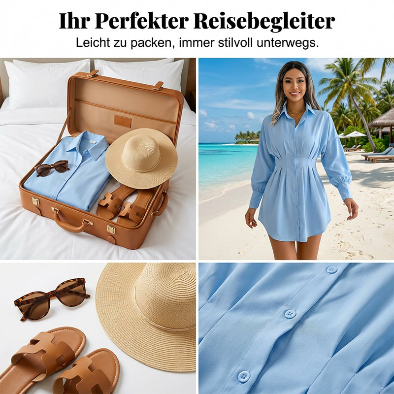 🔥Frühlingsausverkauf: 45 % Rabatt⏰Hemdblusenkleid mit Taillenraffung und langen Ärmeln