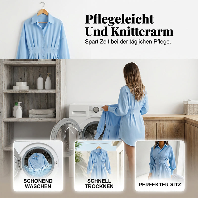 🔥Frühlingsausverkauf: 45 % Rabatt⏰Hemdblusenkleid mit Taillenraffung und langen Ärmeln