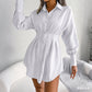 🔥Frühlingsausverkauf: 45 % Rabatt⏰Hemdblusenkleid mit Taillenraffung und langen Ärmeln