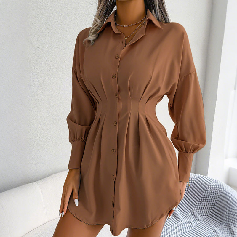 🔥Frühlingsausverkauf: 45 % Rabatt⏰Hemdblusenkleid mit Taillenraffung und langen Ärmeln