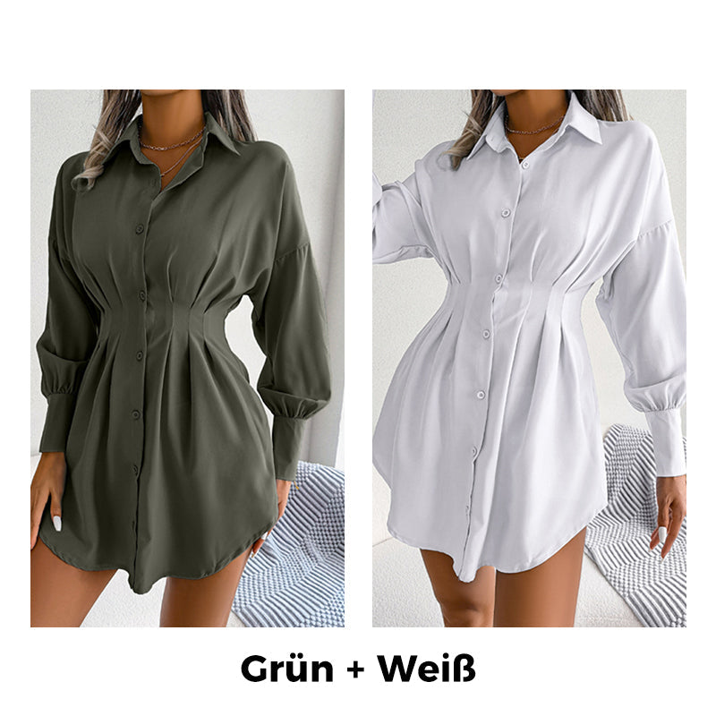 🔥Frühlingsausverkauf: 45 % Rabatt⏰Hemdblusenkleid mit Taillenraffung und langen Ärmeln