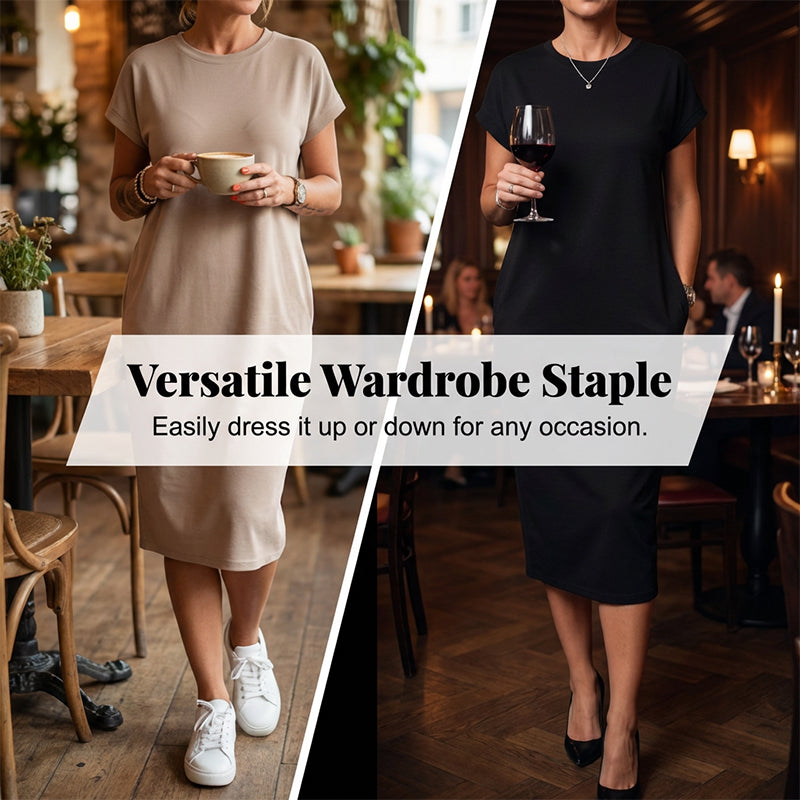 ☀️ Lässiges Kurzarm-T-Shirt-Kleid für Damen – Bequem, atmungsaktiv & mit Seitentaschen!