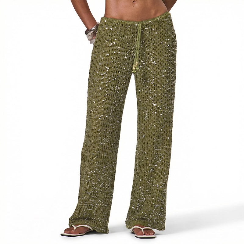 Glamouröse Paillettenhose mit niedriger Taille