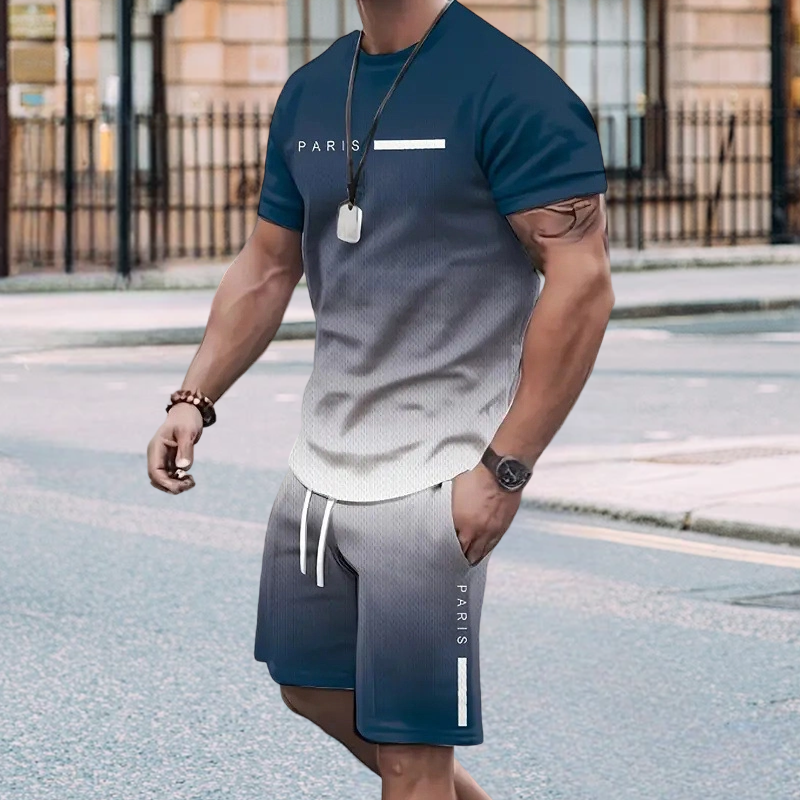 ⏰ Nur noch heute 50% Rabatt! 👕 Herren Freizeit-Set mit Farbverlauf – Kurzarm T-Shirt + Shorts, locker geschnittener Schnitt, 2 Designs zur Auswahl für Alltag, Zuhause & Stadtspaziergänge ✨