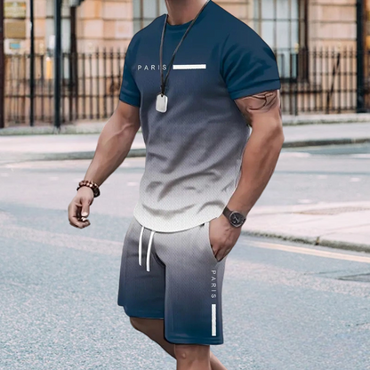 ⏰ Nur noch heute 50% Rabatt! 👕 Herren Freizeit-Set mit Farbverlauf – Kurzarm T-Shirt + Shorts, locker geschnittener Schnitt, 2 Designs zur Auswahl für Alltag, Zuhause & Stadtspaziergänge ✨