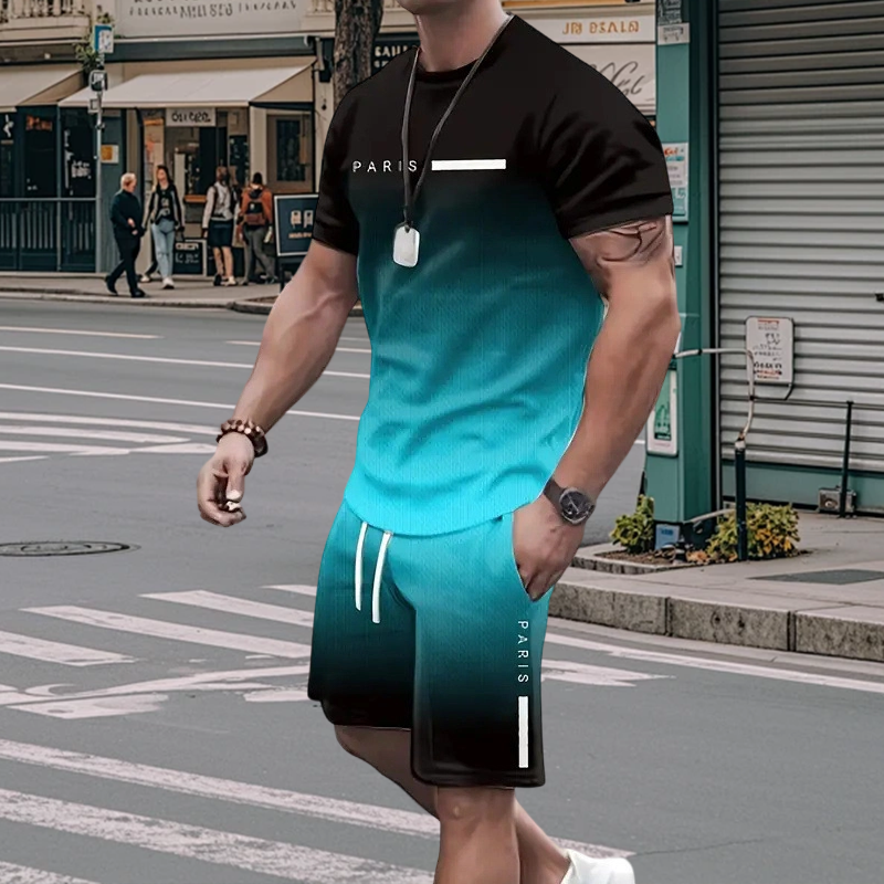 ⏰ Nur noch heute 50% Rabatt! 👕 Herren Freizeit-Set mit Farbverlauf – Kurzarm T-Shirt + Shorts, locker geschnittener Schnitt, 2 Designs zur Auswahl für Alltag, Zuhause & Stadtspaziergänge ✨