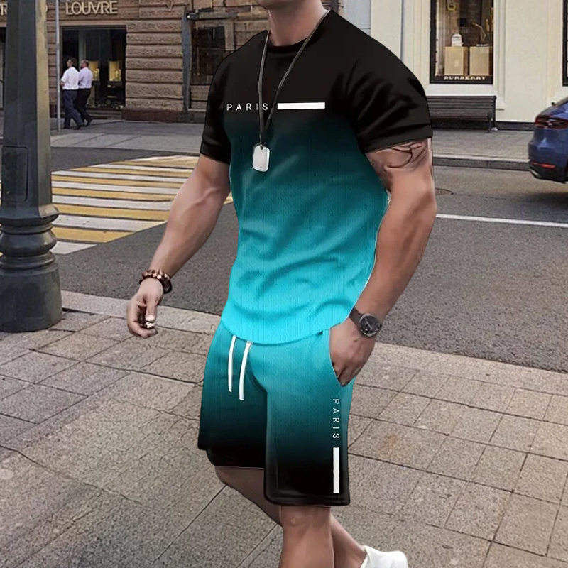 ⏰ Nur noch heute 50% Rabatt! 👕 Herren Freizeit-Set mit Farbverlauf – Kurzarm T-Shirt + Shorts, locker geschnittener Schnitt, 2 Designs zur Auswahl für Alltag, Zuhause & Stadtspaziergänge ✨
