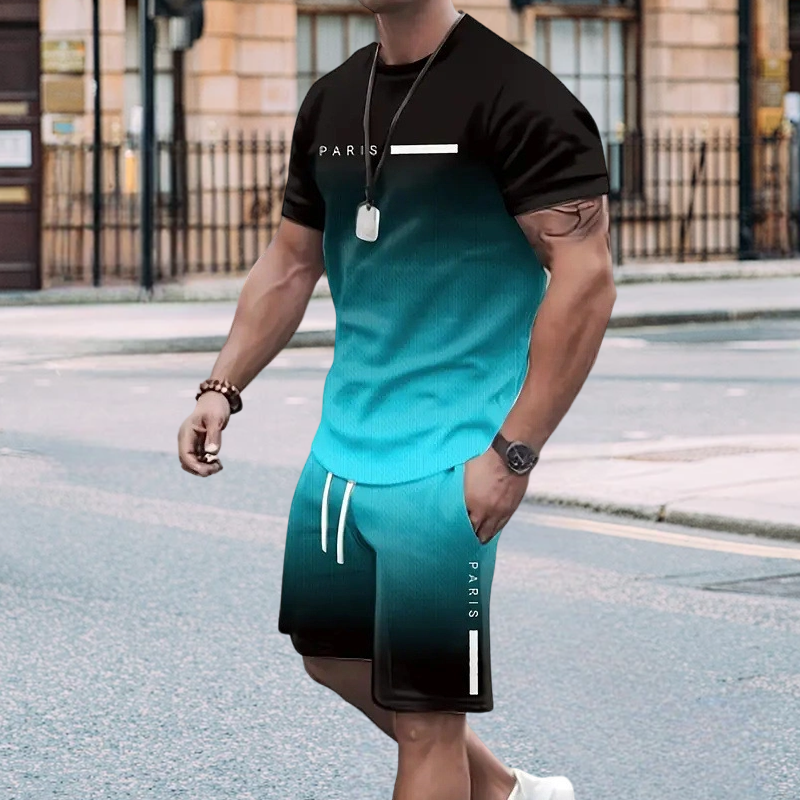 ⏰ Nur noch heute 50% Rabatt! 👕 Herren Freizeit-Set mit Farbverlauf – Kurzarm T-Shirt + Shorts, locker geschnittener Schnitt, 2 Designs zur Auswahl für Alltag, Zuhause & Stadtspaziergänge ✨