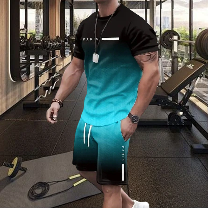 ⏰ Nur noch heute 50% Rabatt! 👕 Herren Freizeit-Set mit Farbverlauf – Kurzarm T-Shirt + Shorts, locker geschnittener Schnitt, 2 Designs zur Auswahl für Alltag, Zuhause & Stadtspaziergänge ✨