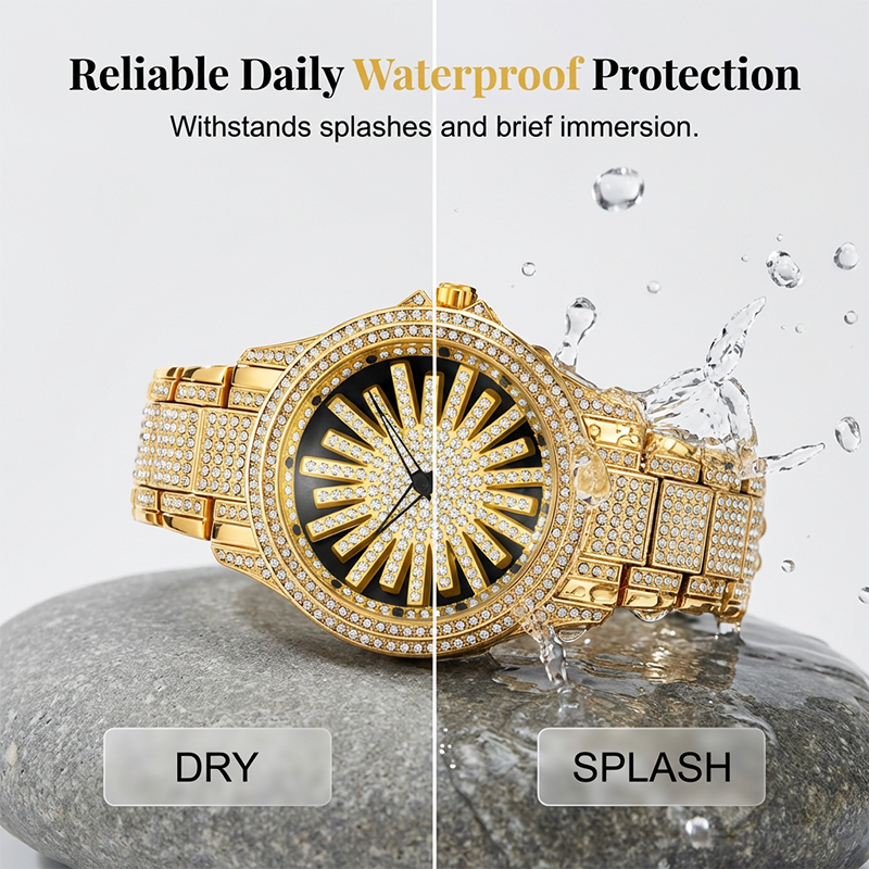 💎 Herren Armbanduhr mit drehbarem Zifferblatt – Goldoptik mit Kristallbesatz, präzises Quarzwerk & wasserdicht✨
