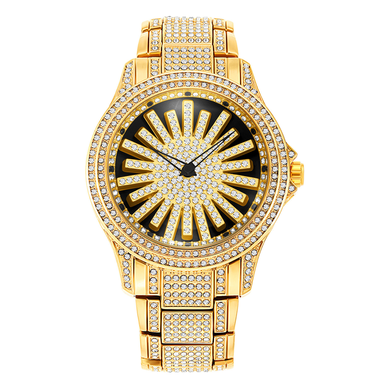 💎 Herren Armbanduhr mit drehbarem Zifferblatt – Goldoptik mit Kristallbesatz, präzises Quarzwerk & wasserdicht✨