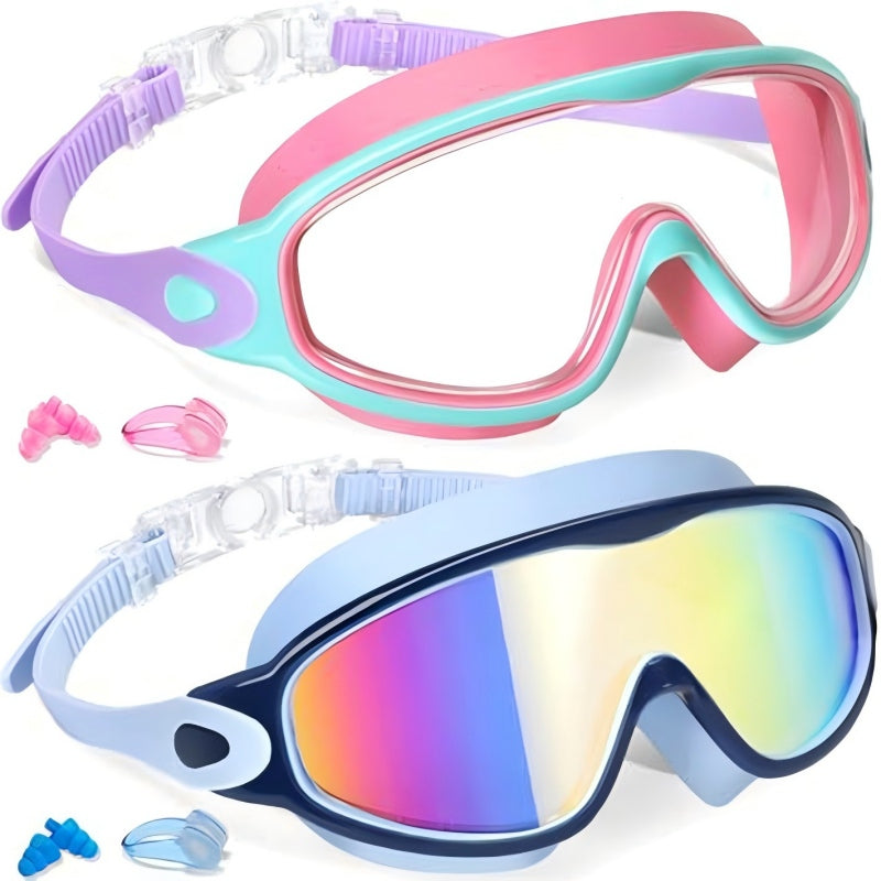 ⏰ Nur noch heute 50% Rabatt! 🏊 Kinder Schwimmbrillen Set 2 Stück, Anti-Beschlag & UV-Schutz, Weitwinkel-Glas mit Silikon-Dichtung & integrierten Ohrenstöpseln, bequemer Sitz für Jungen & Mädchen ✨