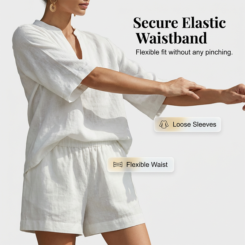 🔥 50% RABATT! Damen Sommer-Set aus Leinen-Mix – V-Ausschnitt Top + Shorts, leicht & bequem!