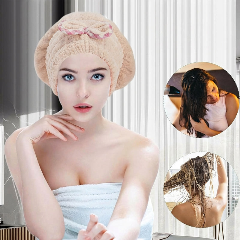💥Saugstarker Haarturban aus Korallenfleece – Schnelltrocknendes Turban-Tuch mit Gummibund für Bad & Haarwäsche