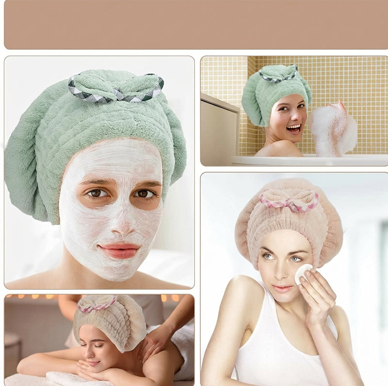 💥Saugstarker Haarturban aus Korallenfleece – Schnelltrocknendes Turban-Tuch mit Gummibund für Bad & Haarwäsche