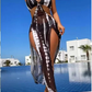 ⏰ Nur noch heute limitierter 55% Rabatt! 👙 2-teiliges Bikini-Set mit transparentem Strand-Maxirock, Ring-Detail am Halsausschnitt, elastischer Stoff, trendiger Schwarz-Weiß Batik Print für Pool, Strand & Sommerurlaub ✨