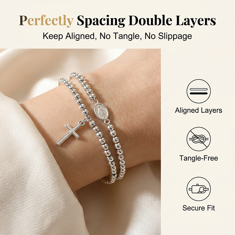 🌷💝 49% RABATT! Elegantes Doppeltes Gebetsperlenarmband mit Kreuz – Stilvoll & voller Glauben!