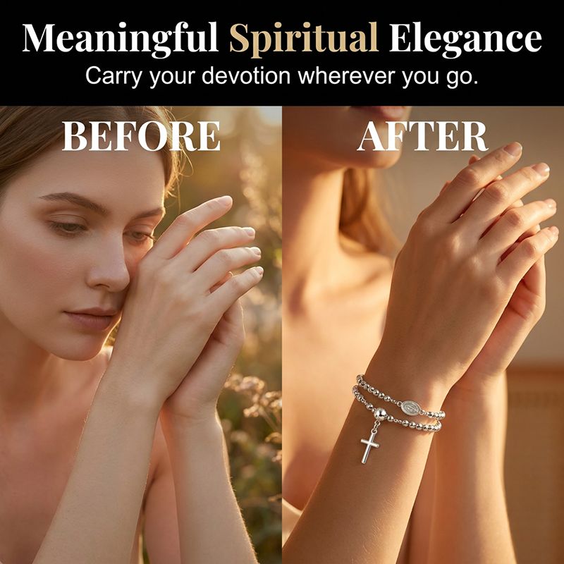 🌷💝 49% RABATT! Elegantes Doppeltes Gebetsperlenarmband mit Kreuz – Stilvoll & voller Glauben!