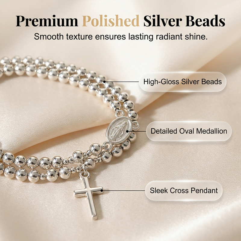 🌷💝 49% RABATT! Elegantes Doppeltes Gebetsperlenarmband mit Kreuz – Stilvoll & voller Glauben!