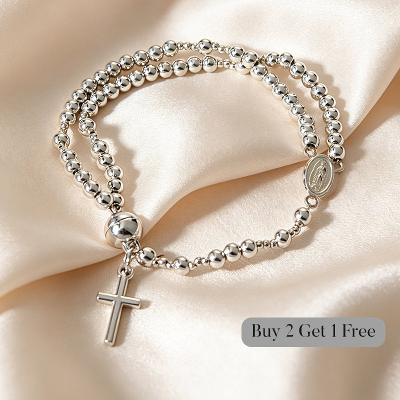 🌷💝 49% RABATT! Elegantes Doppeltes Gebetsperlenarmband mit Kreuz – Stilvoll & voller Glauben!