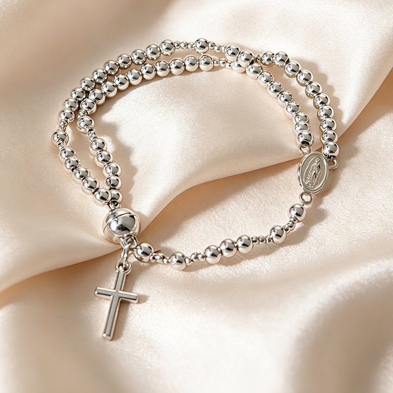 🌷💝 49% RABATT! Elegantes Doppeltes Gebetsperlenarmband mit Kreuz – Stilvoll & voller Glauben!