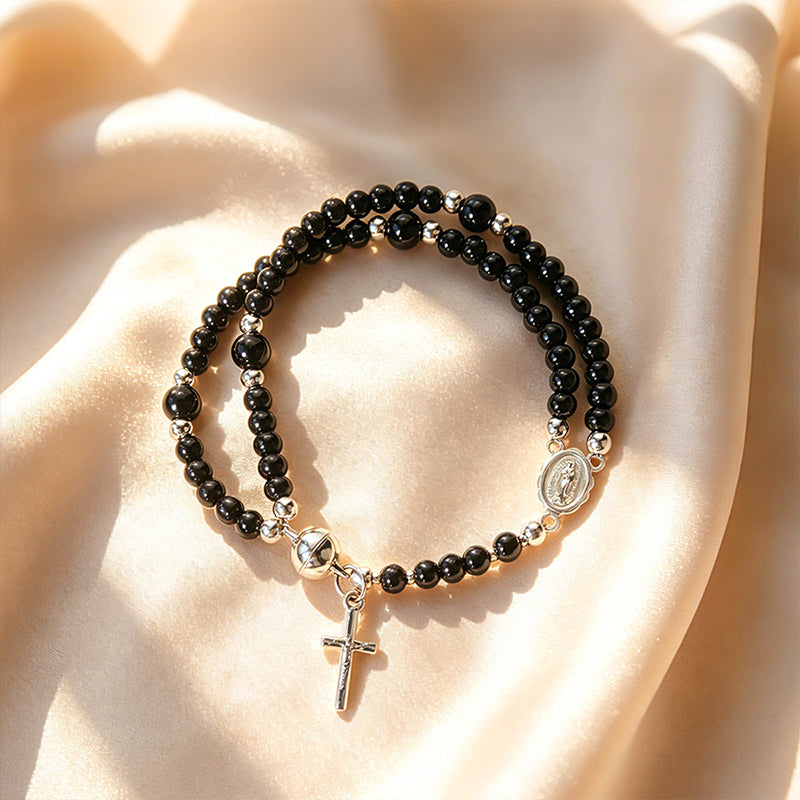 🌷💝 49% RABATT! Elegantes Doppeltes Gebetsperlenarmband mit Kreuz – Stilvoll & voller Glauben!