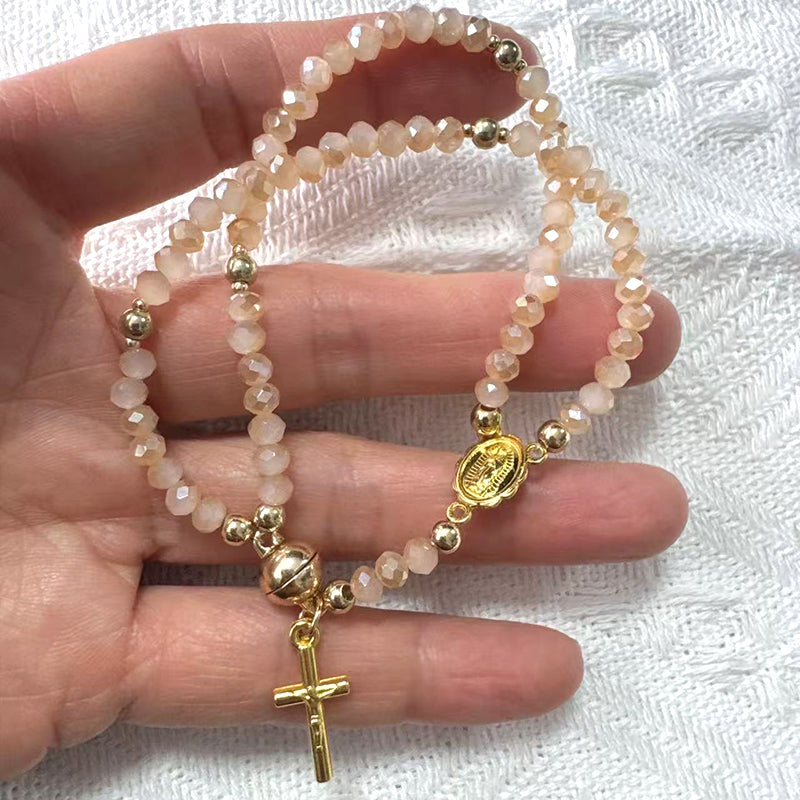 🌷💝 49% RABATT! Elegantes Doppeltes Gebetsperlenarmband mit Kreuz – Stilvoll & voller Glauben!