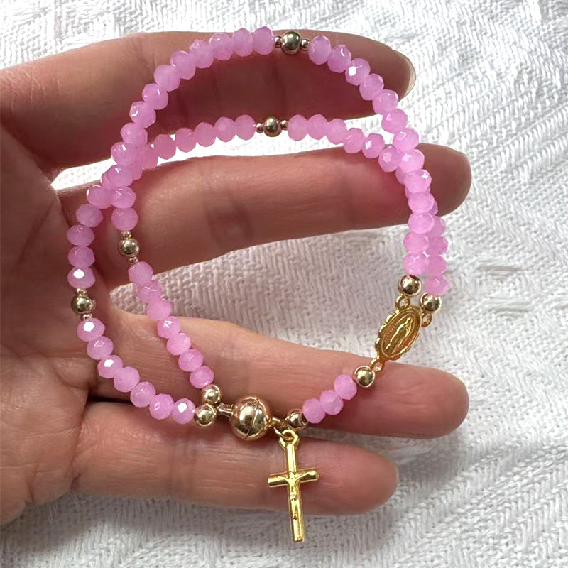 🌷💝 49% RABATT! Elegantes Doppeltes Gebetsperlenarmband mit Kreuz – Stilvoll & voller Glauben!