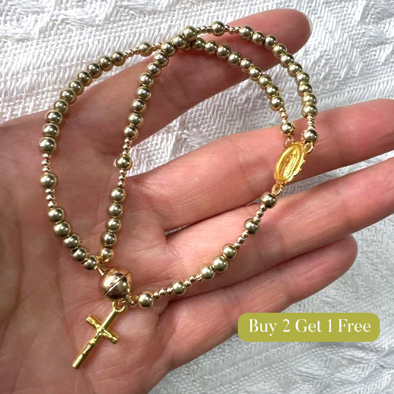 🌷💝 49% RABATT! Elegantes Doppeltes Gebetsperlenarmband mit Kreuz – Stilvoll & voller Glauben!