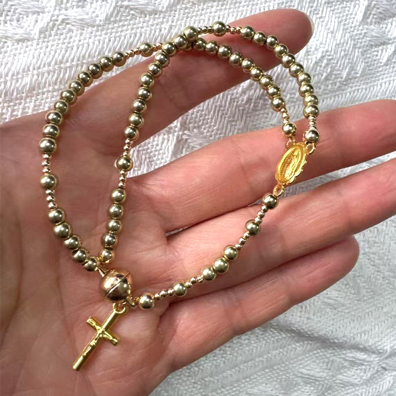 🌷💝 49% RABATT! Elegantes Doppeltes Gebetsperlenarmband mit Kreuz – Stilvoll & voller Glauben!