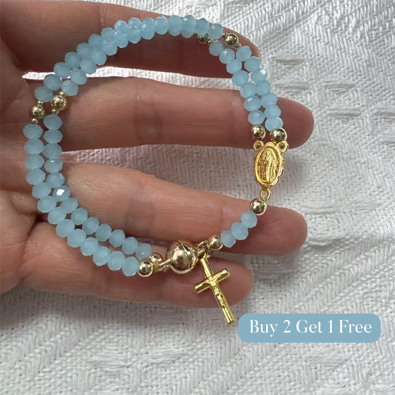 🌷💝 49% RABATT! Elegantes Doppeltes Gebetsperlenarmband mit Kreuz – Stilvoll & voller Glauben!