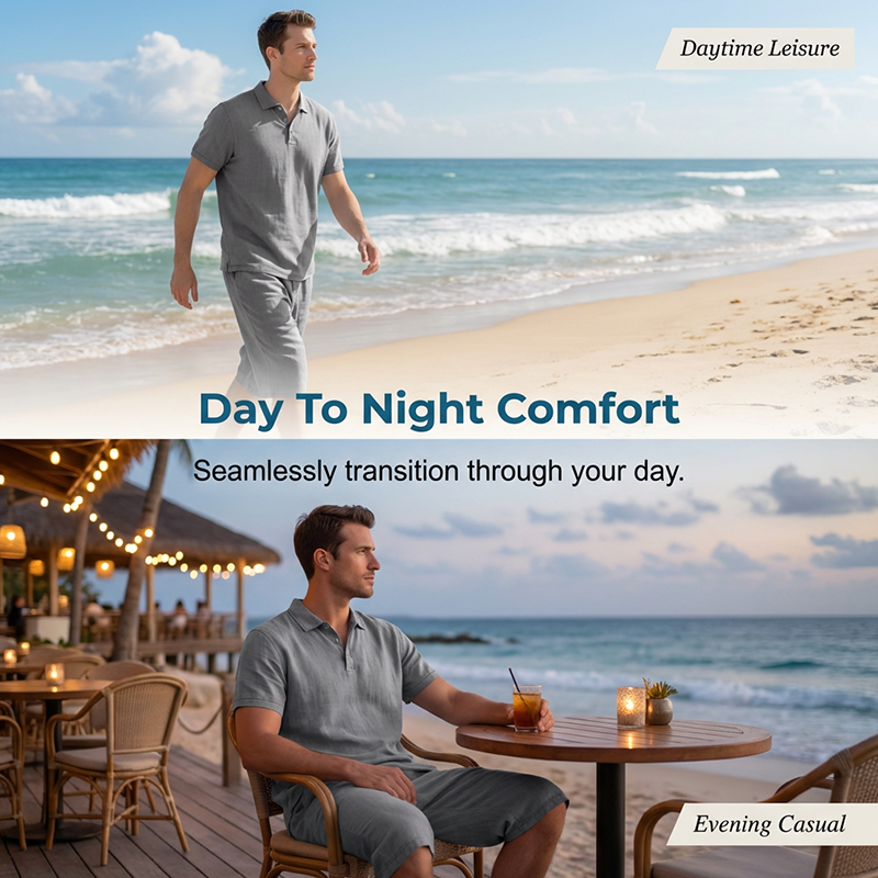 ✈️Versandkostenfrei🔥 Letzter Tag! 50% Rabatt Herren Leinen 2-Teiler Set 🌿 Polohemd + Caprihose, luftig für den Sommer